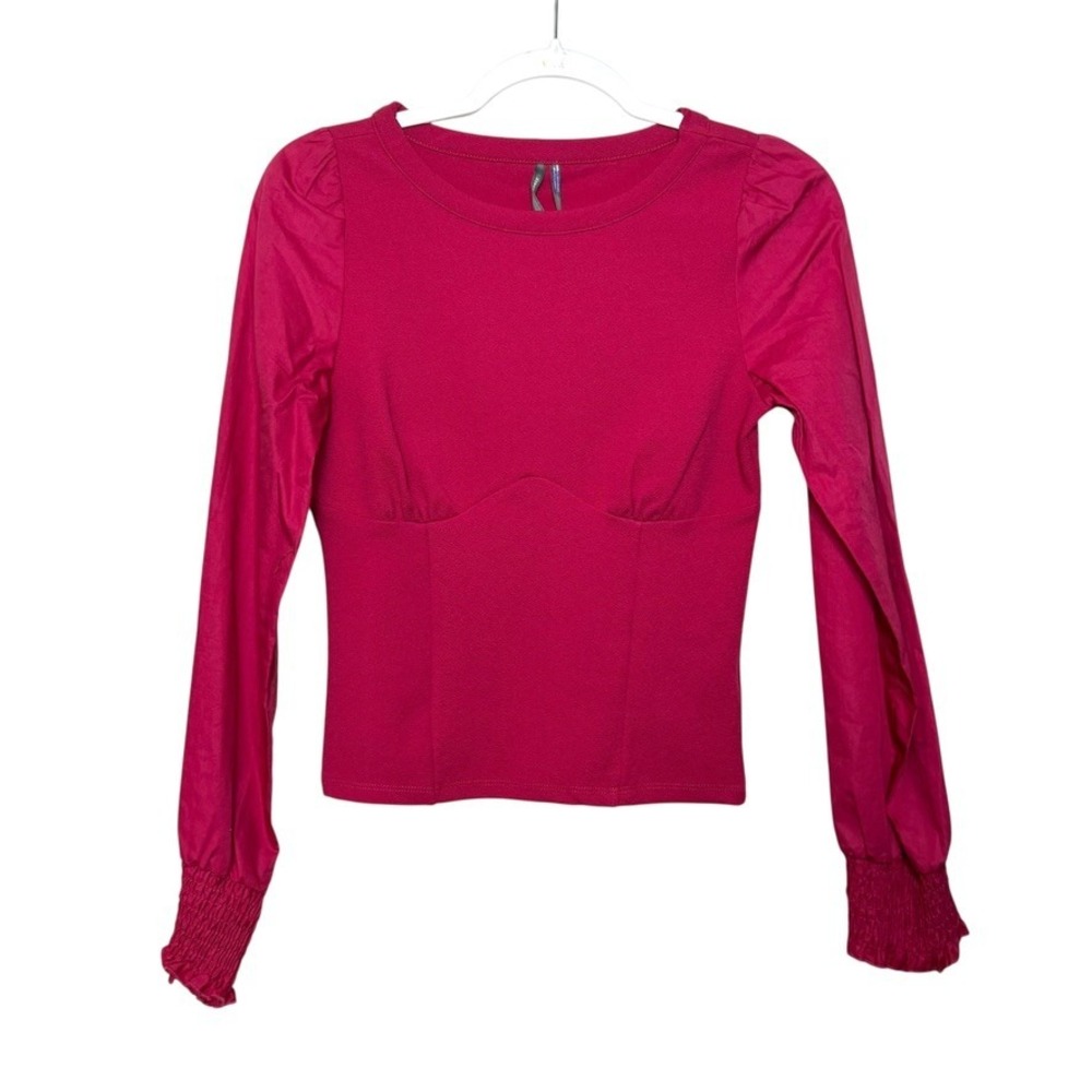Anthropologie Long Sleeve Fitted‎ Top Blouse Wine/Bord XXS Cotton Blend NWT